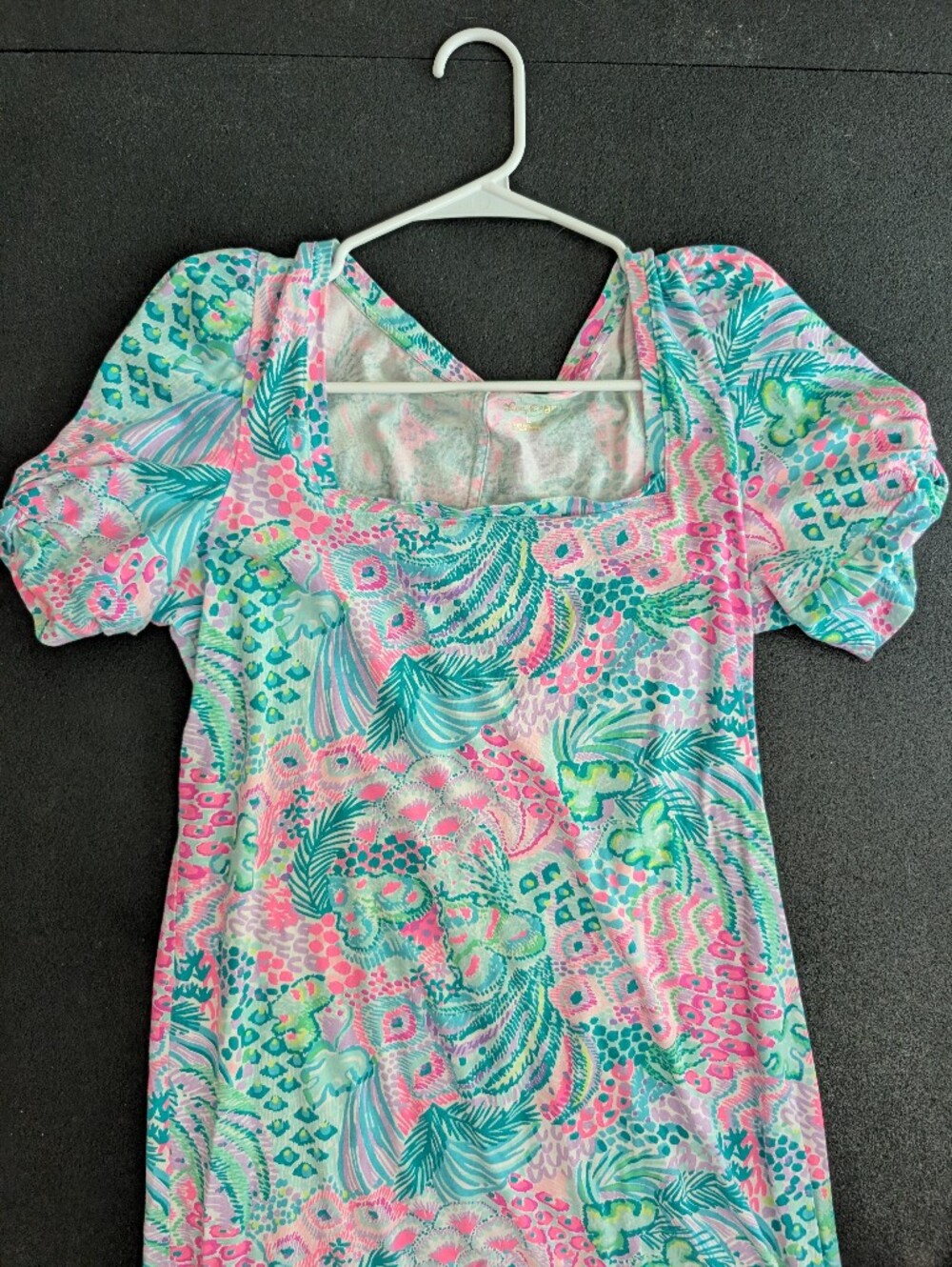 Lilly Pulitzer Pastel Floral Puff Sleeve Dress - Pink & Aqua Size L - Picture 3 of 6